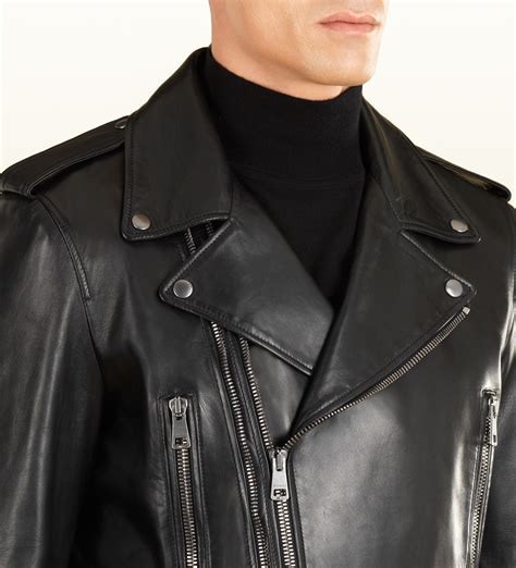 gucci leather biker jacket|Gucci wrap leather jacket.